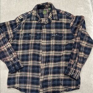 Timberland Navy and Beige Plaid Flannel Shirt size Large
